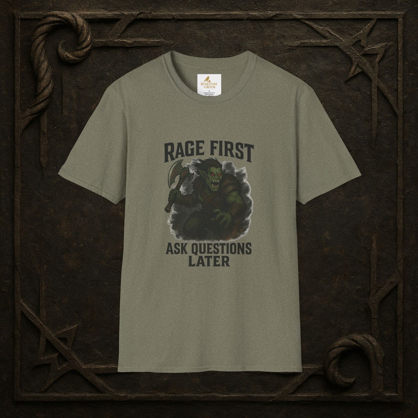 Rage First, Ask Questions Later – Half-Orc Barbarian T-Shirt