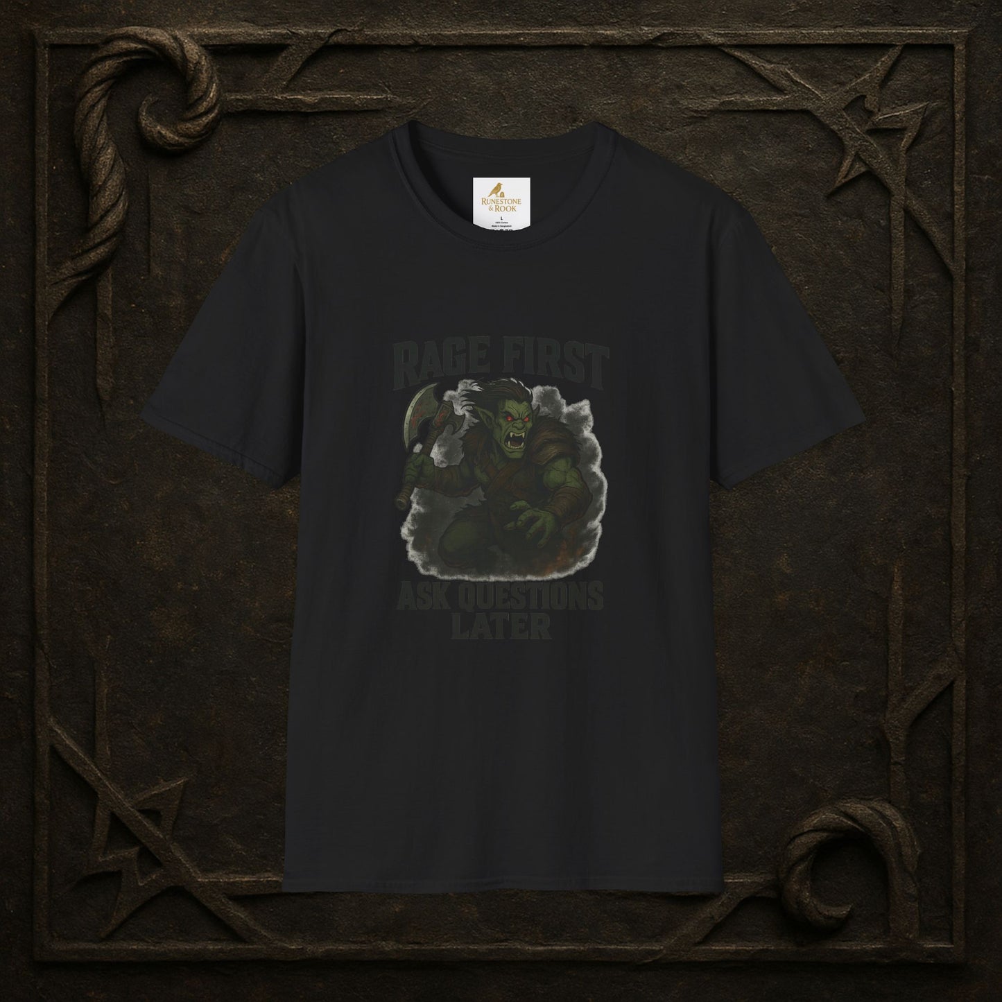 Rage First, Ask Questions Later – Half-Orc Barbarian T-Shirt