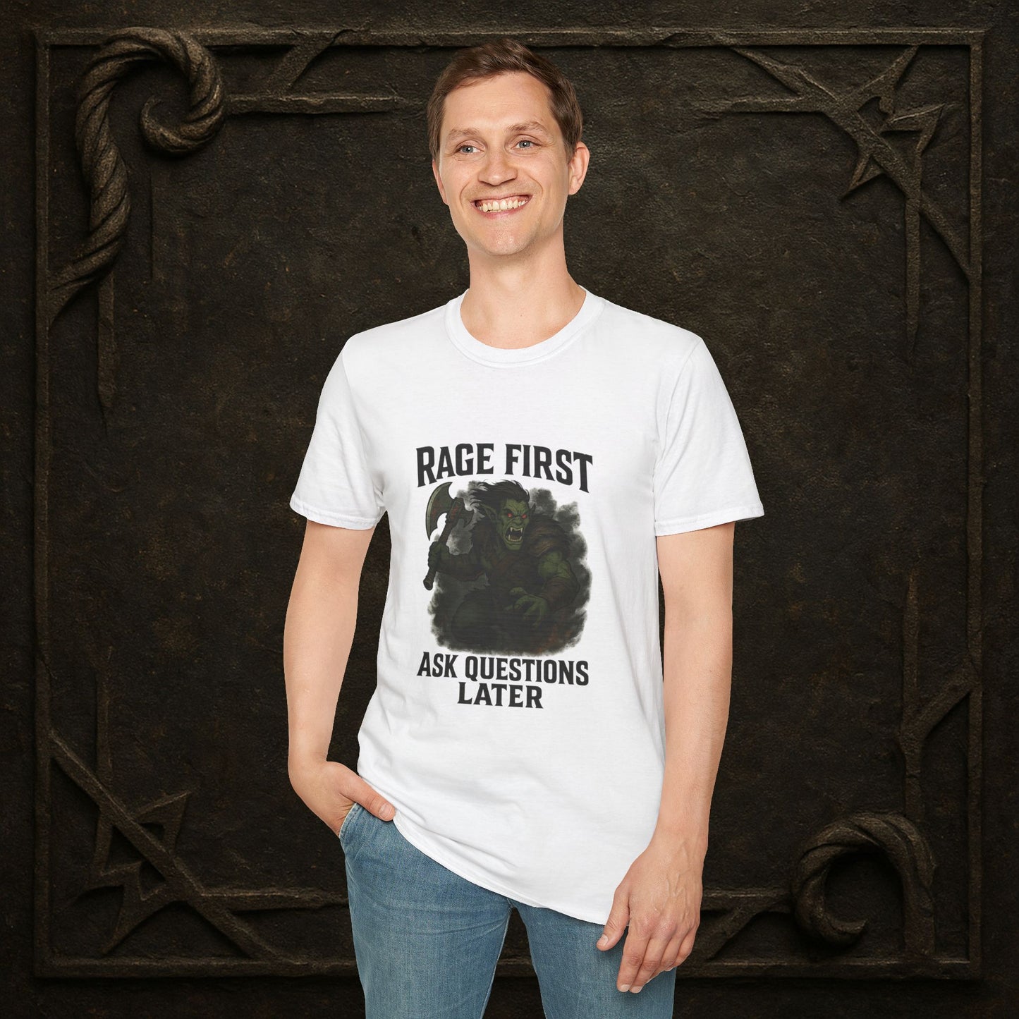 Rage First, Ask Questions Later – Half-Orc Barbarian T-Shirt