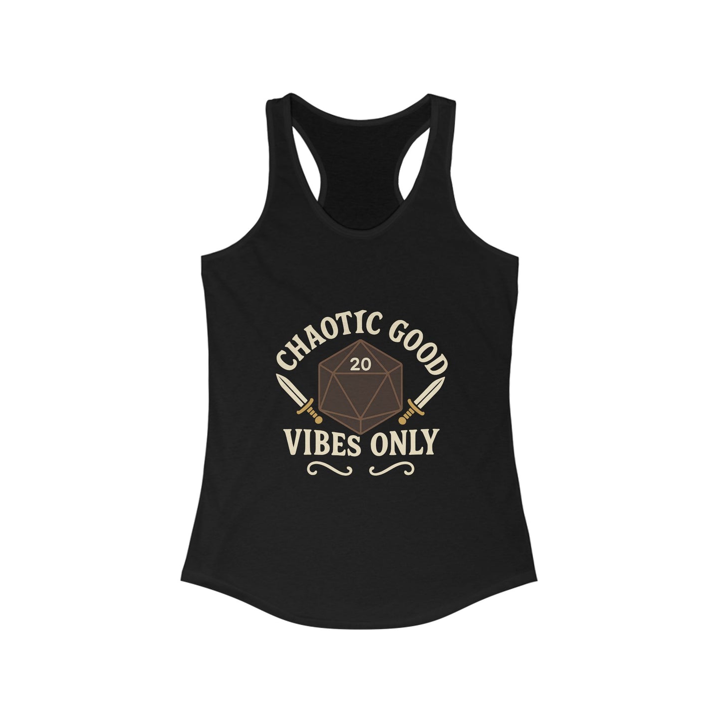 Chaotic Good Vibes Only – D20 Sword Emblem Design Razorback Tank