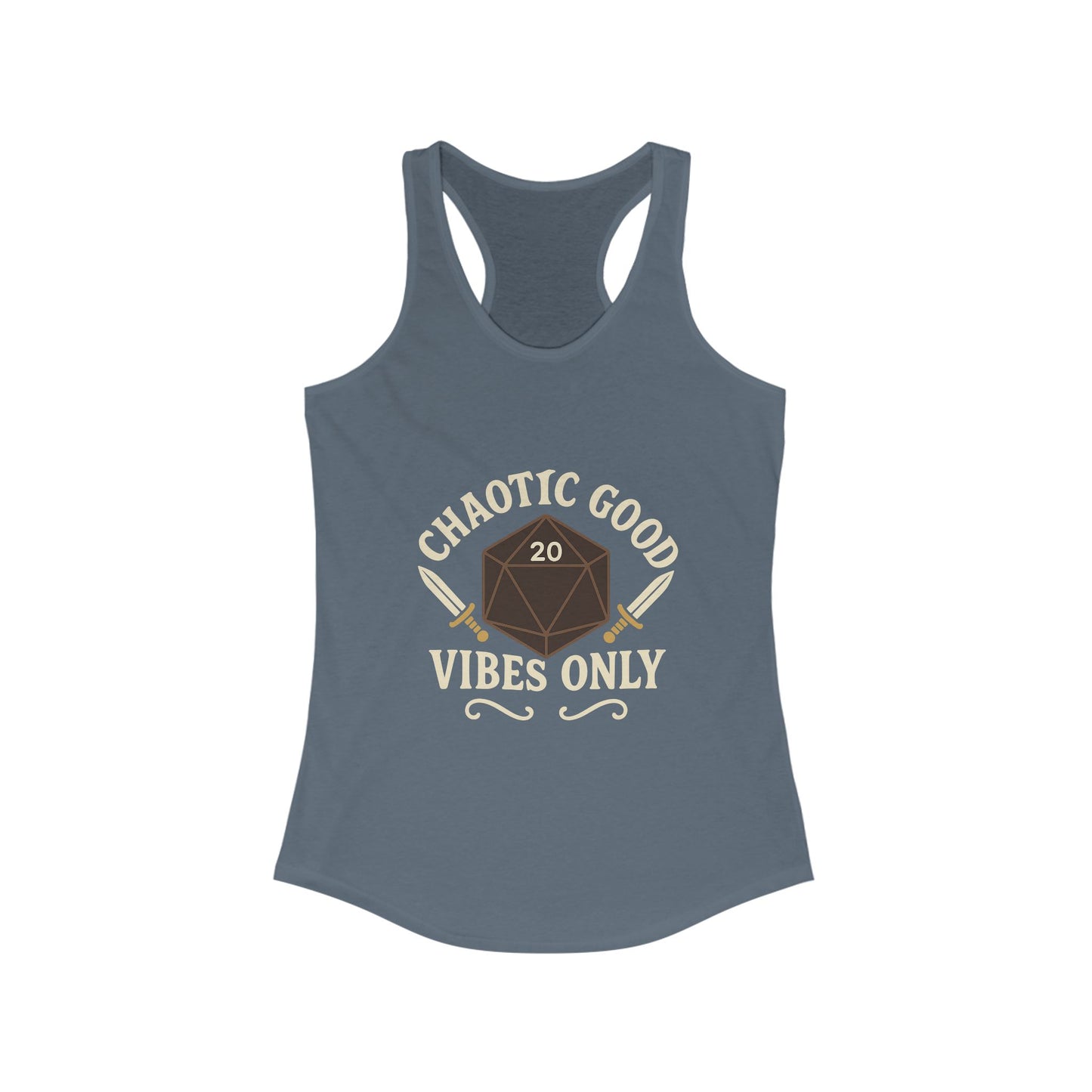 Chaotic Good Vibes Only – D20 Sword Emblem Design Razorback Tank