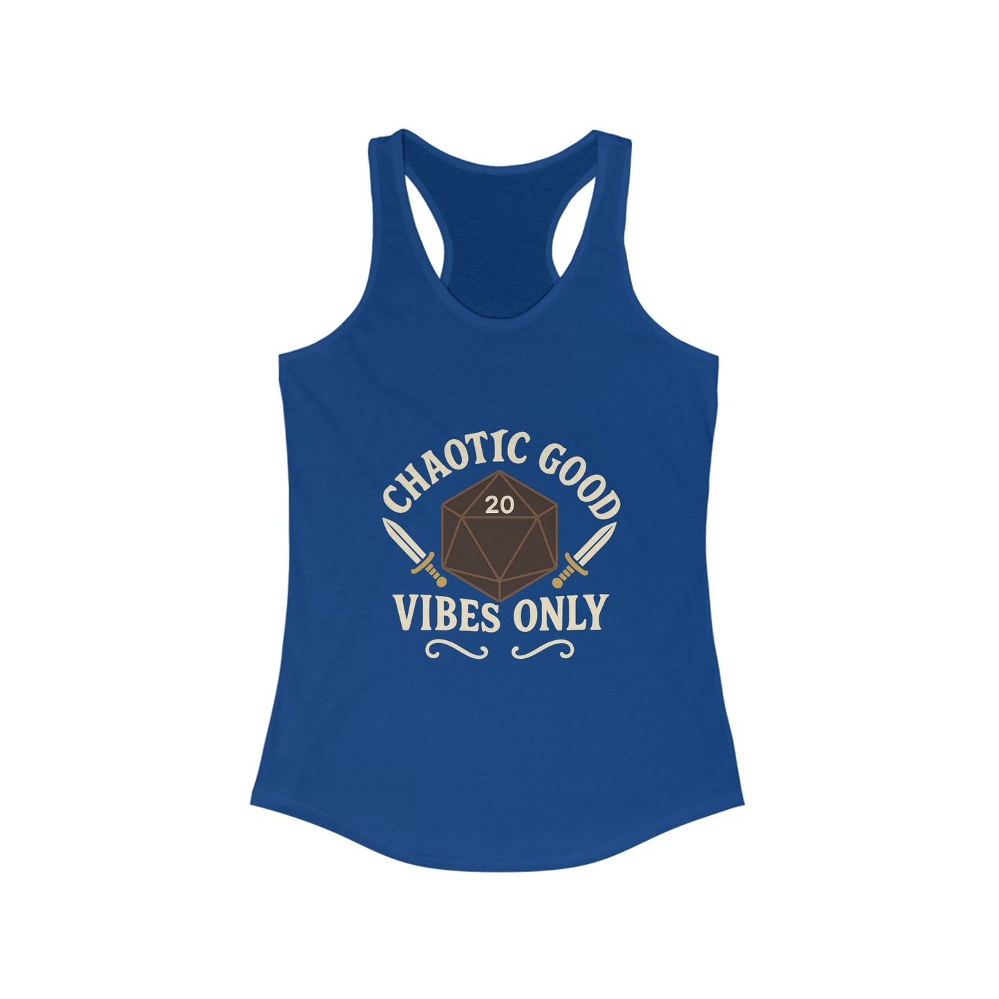 Chaotic Good Vibes Only – D20 Sword Emblem Design Razorback Tank