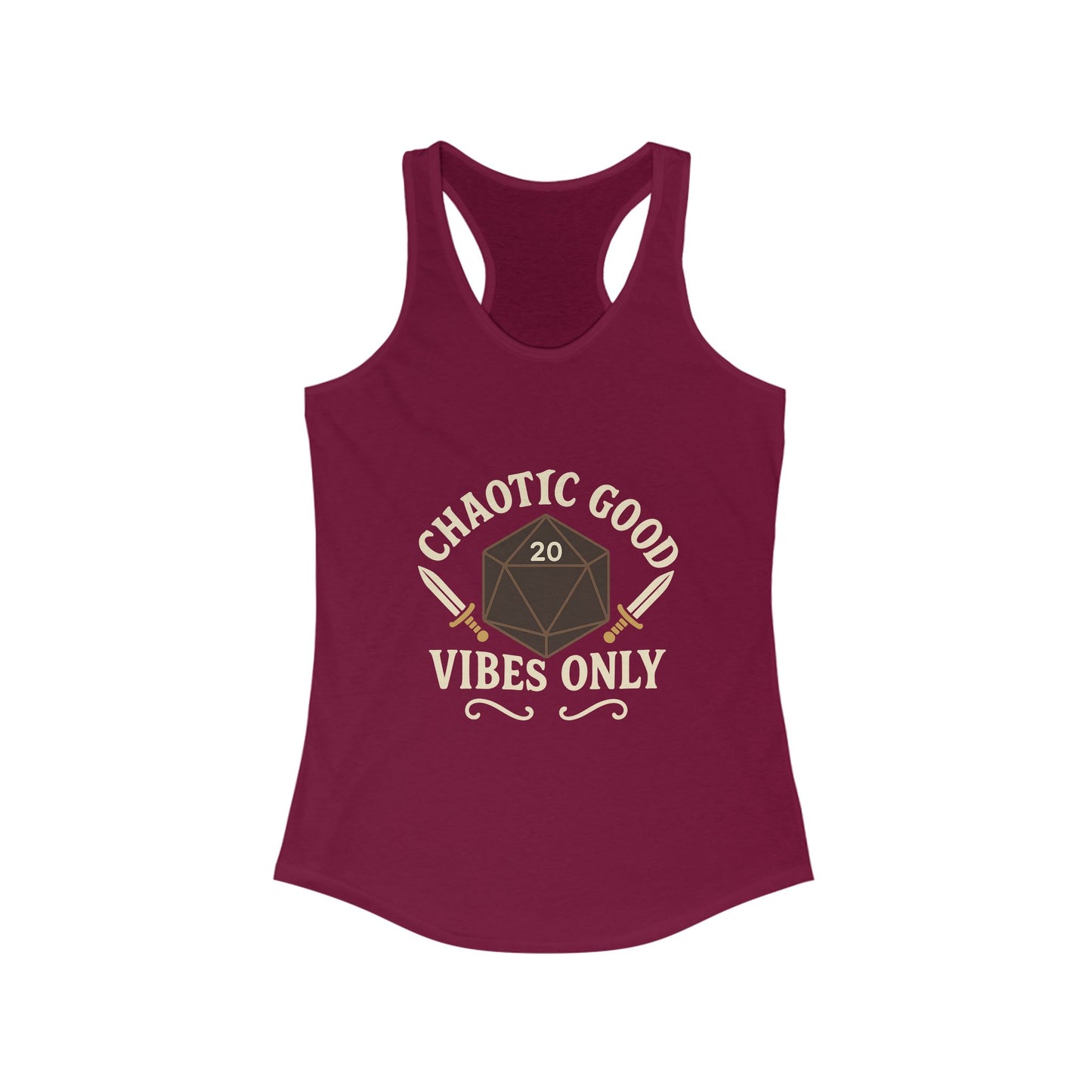 Chaotic Good Vibes Only – D20 Sword Emblem Design Razorback Tank