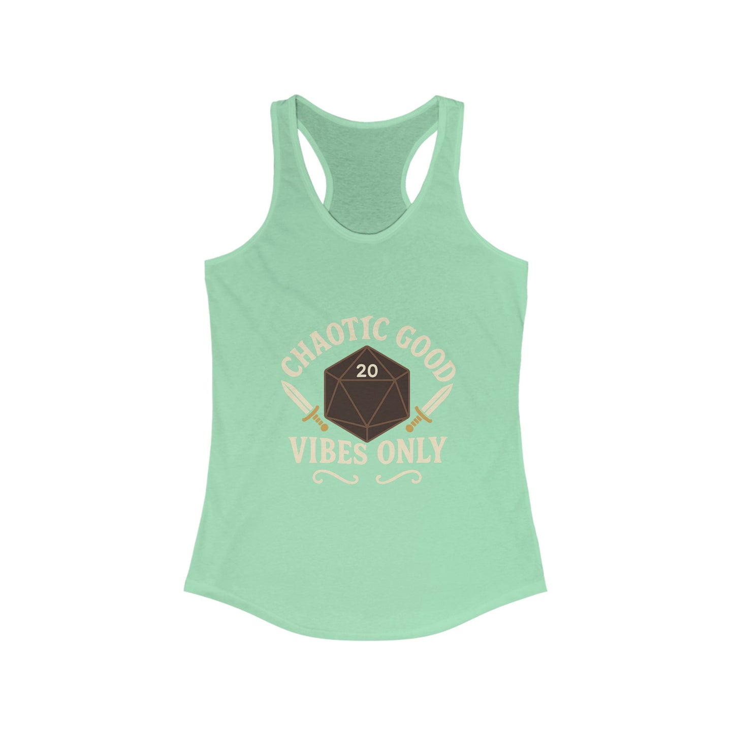 Chaotic Good Vibes Only – D20 Sword Emblem Design Razorback Tank