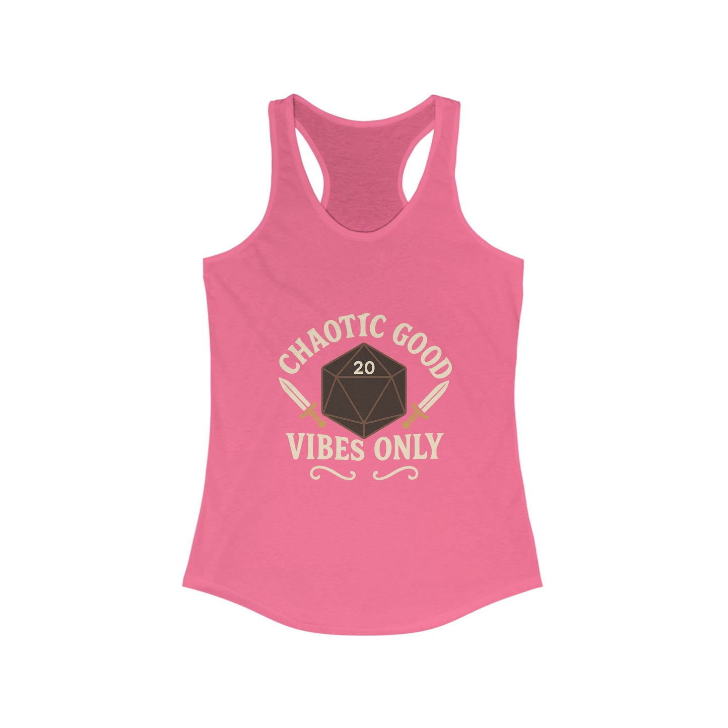 Chaotic Good Vibes Only – D20 Sword Emblem Design Razorback Tank