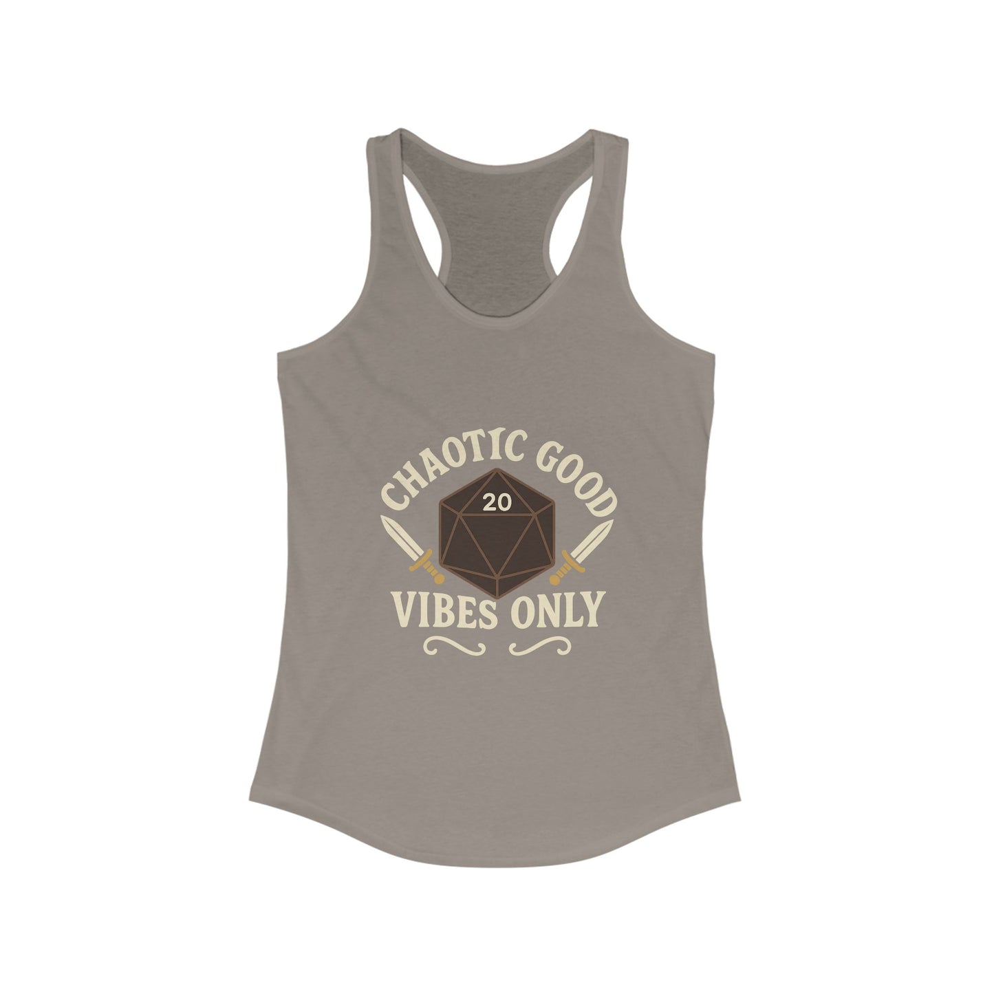 Chaotic Good Vibes Only – D20 Sword Emblem Design Razorback Tank