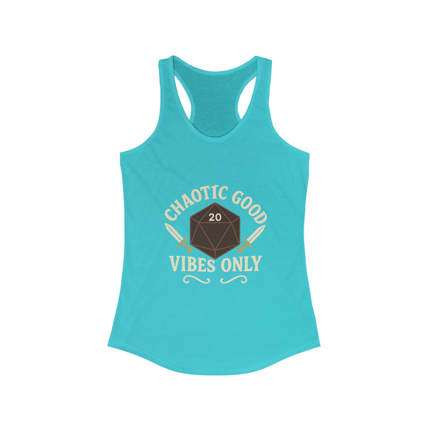 Chaotic Good Vibes Only – D20 Sword Emblem Design Razorback Tank