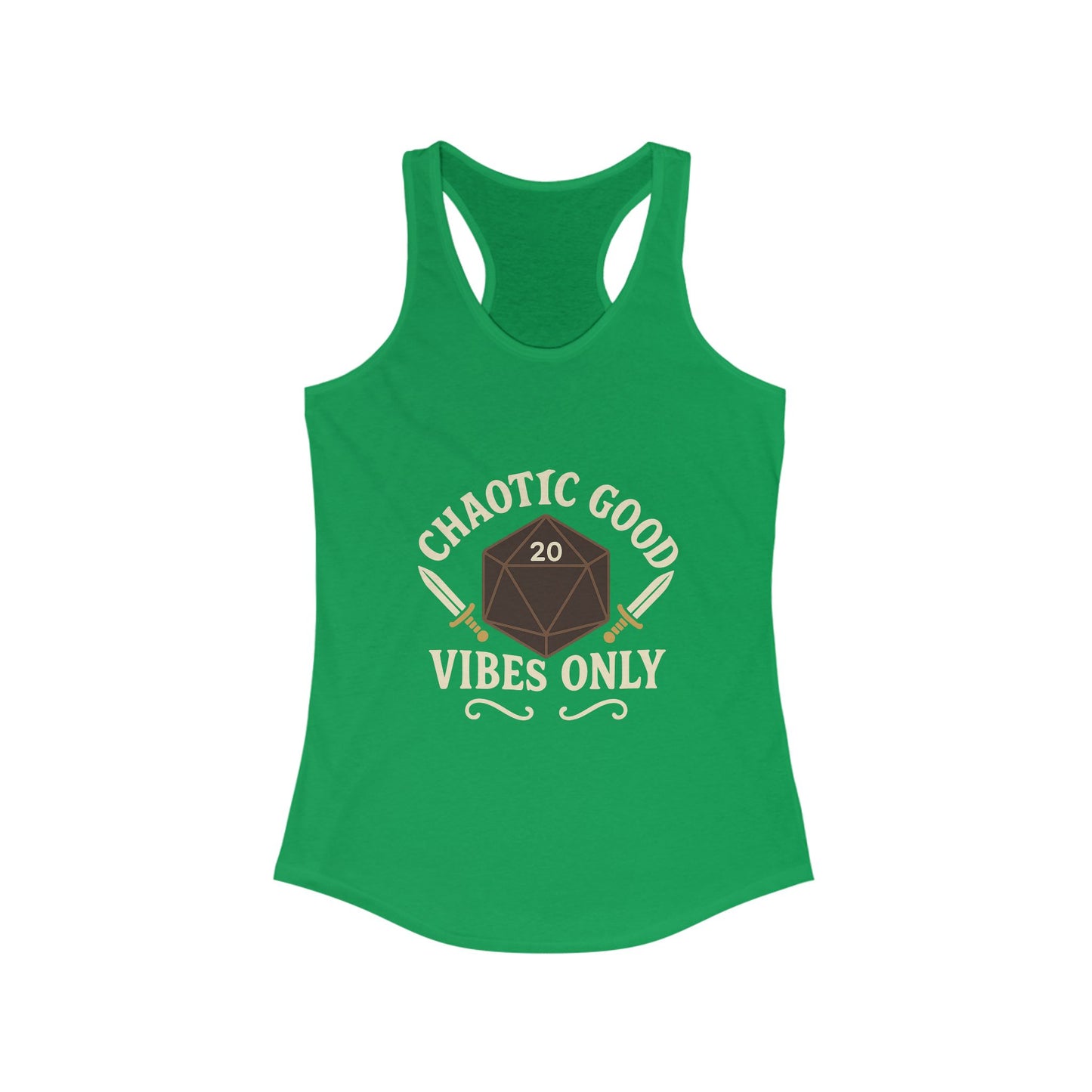Chaotic Good Vibes Only – D20 Sword Emblem Design Razorback Tank