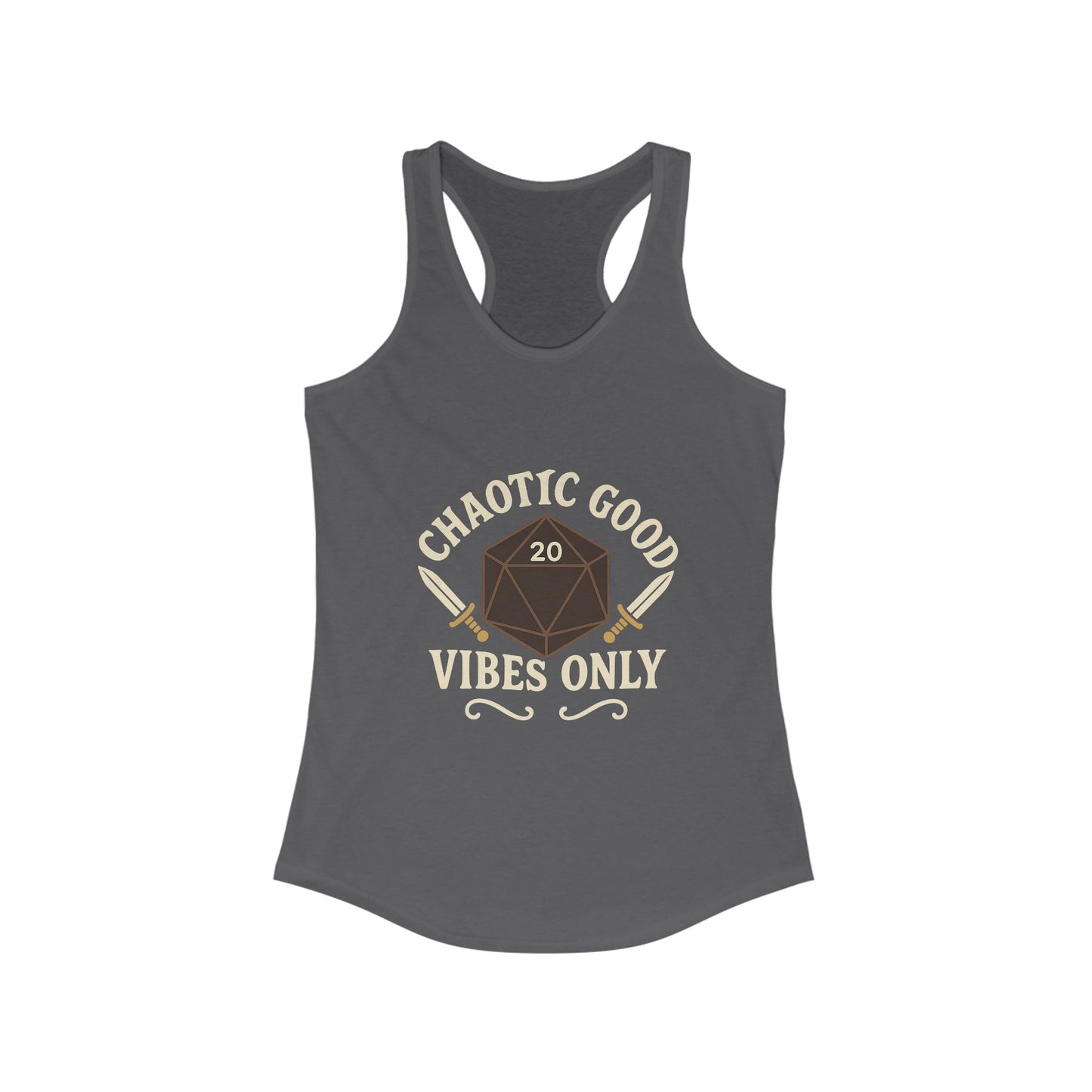 Chaotic Good Vibes Only – D20 Sword Emblem Design Razorback Tank