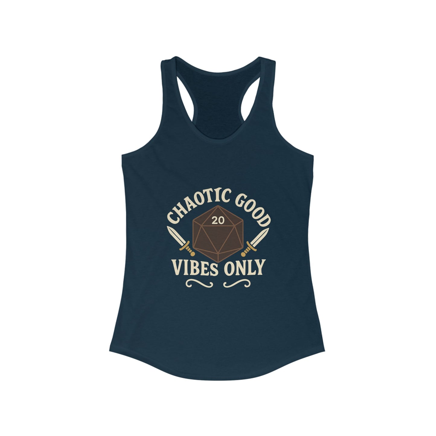 Chaotic Good Vibes Only – D20 Sword Emblem Design Razorback Tank