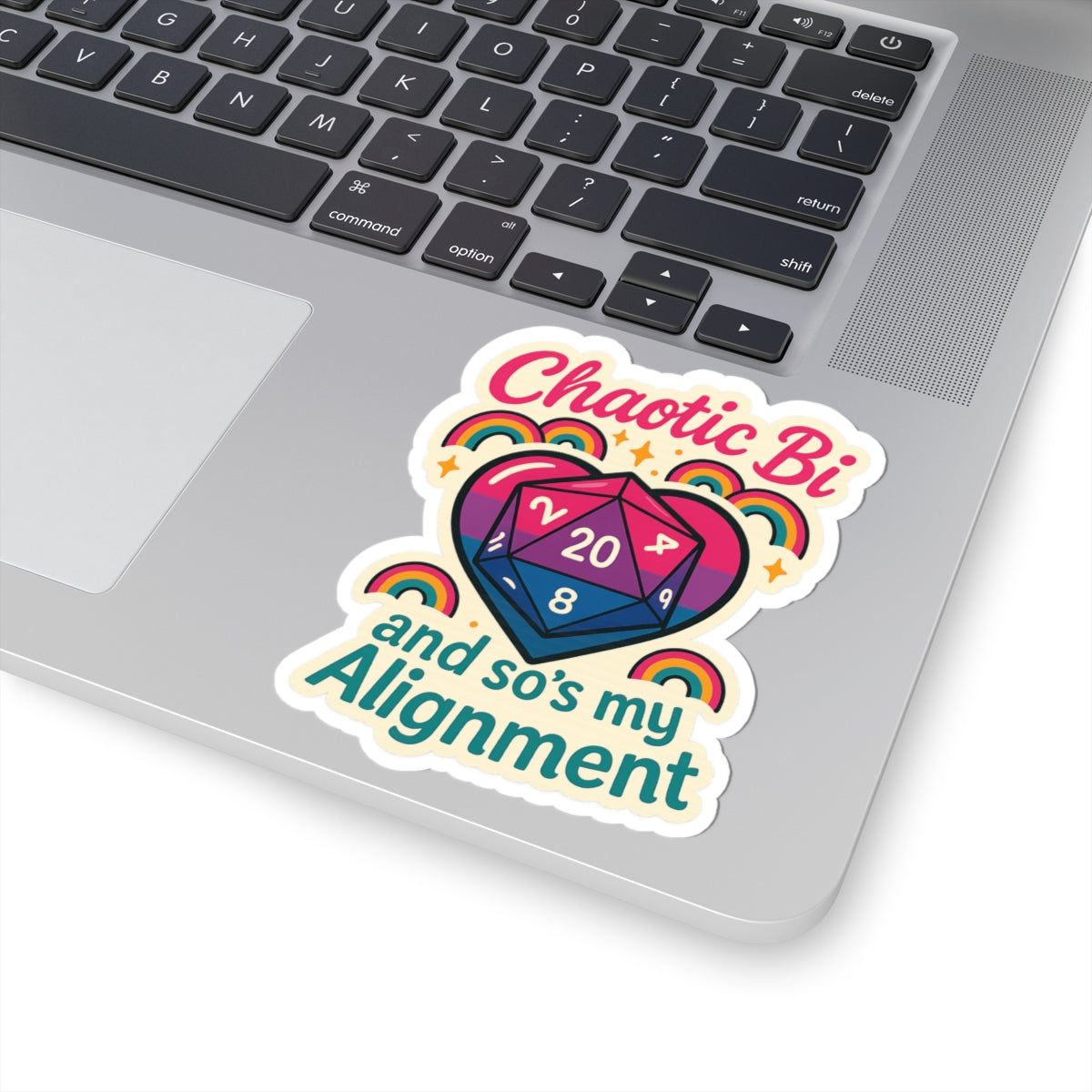 Chaotic Bi, and So’s My Alignment – D20 Pride Die Cut Sticker
