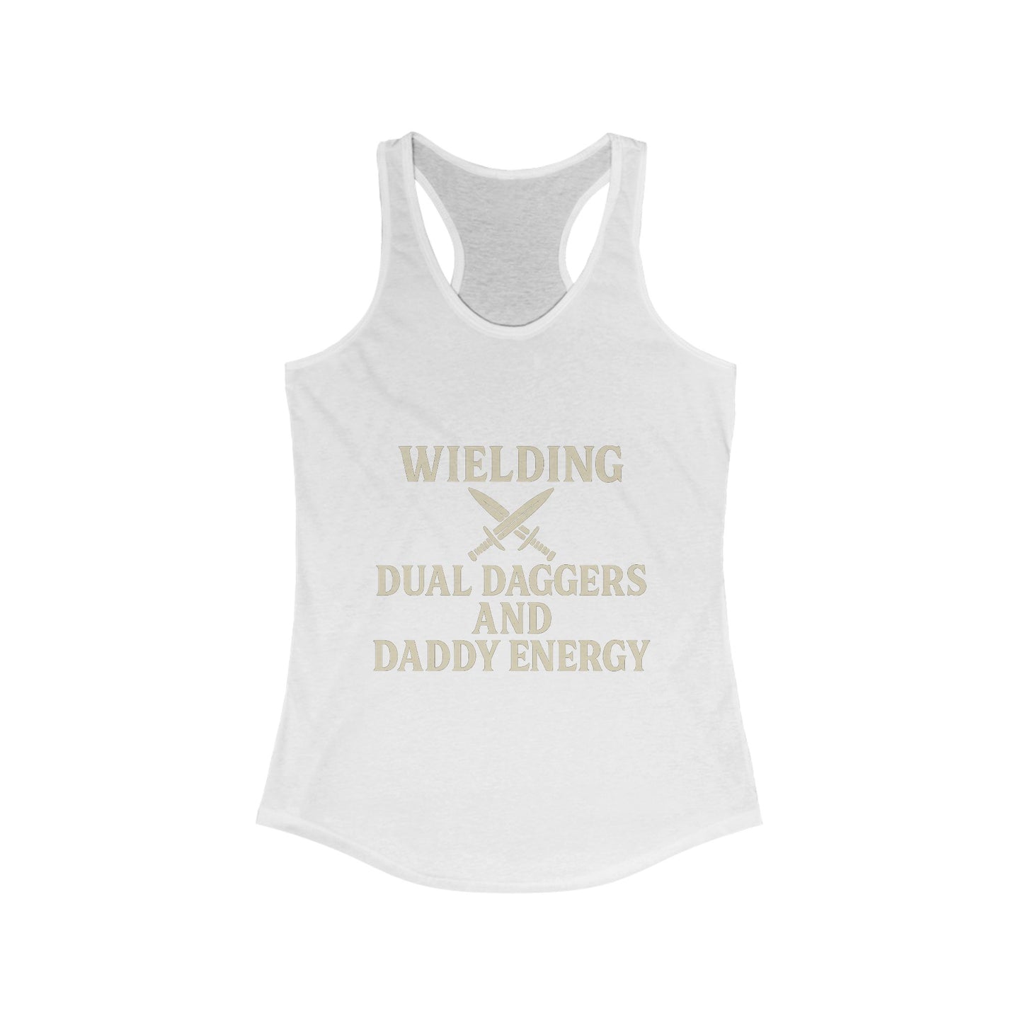 Wielding Dual Daggers and Daddy Energy – Rogue Vibes Racerback tank