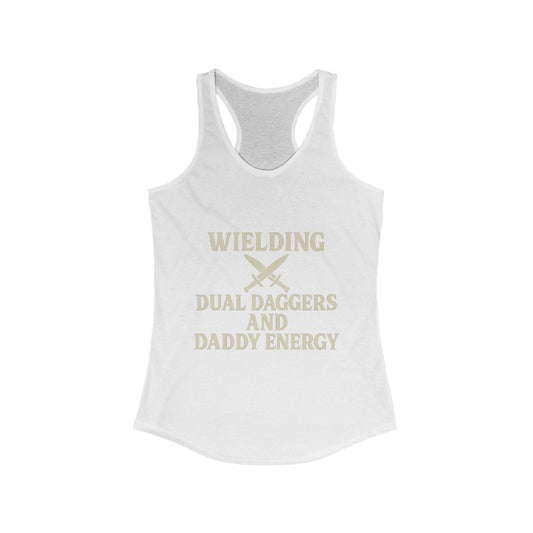 Wielding Dual Daggers and Daddy Energy – Rogue Vibes Racerback tank