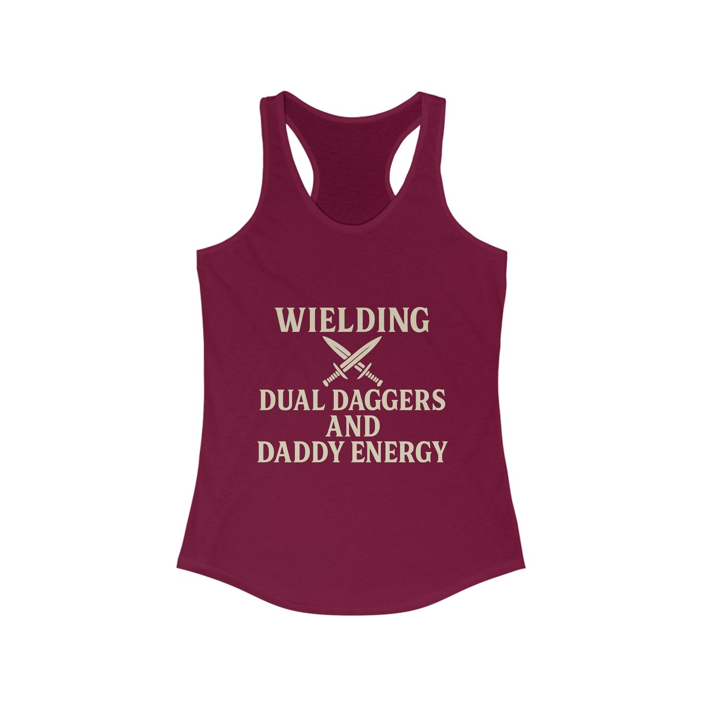 Wielding Dual Daggers and Daddy Energy – Rogue Vibes Racerback tank
