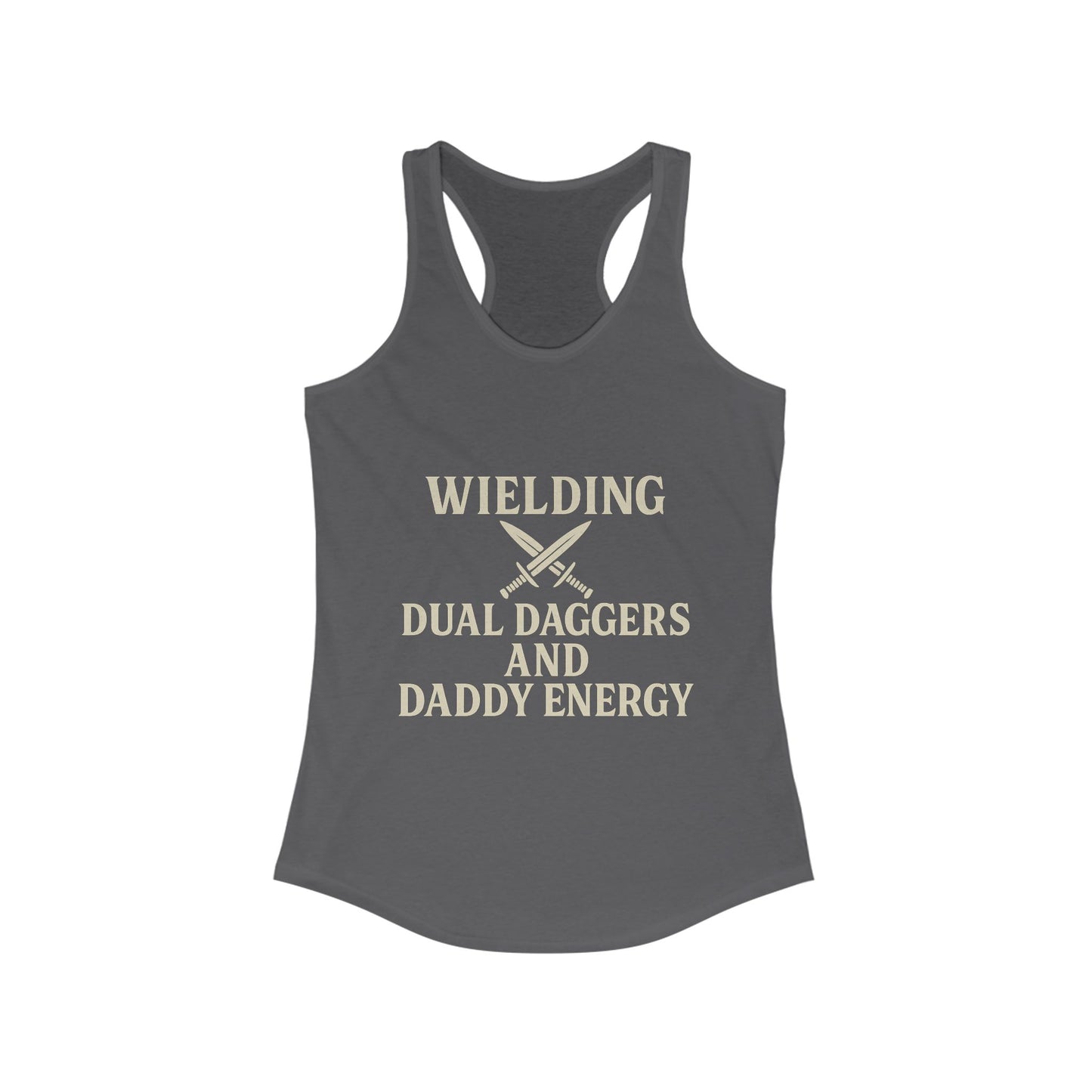Wielding Dual Daggers and Daddy Energy – Rogue Vibes Racerback tank