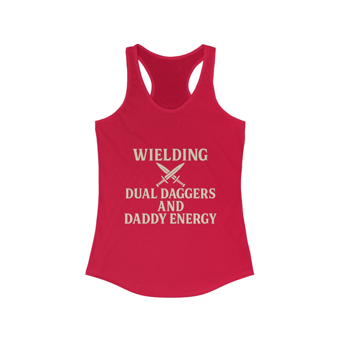 Wielding Dual Daggers and Daddy Energy – Rogue Vibes Racerback tank