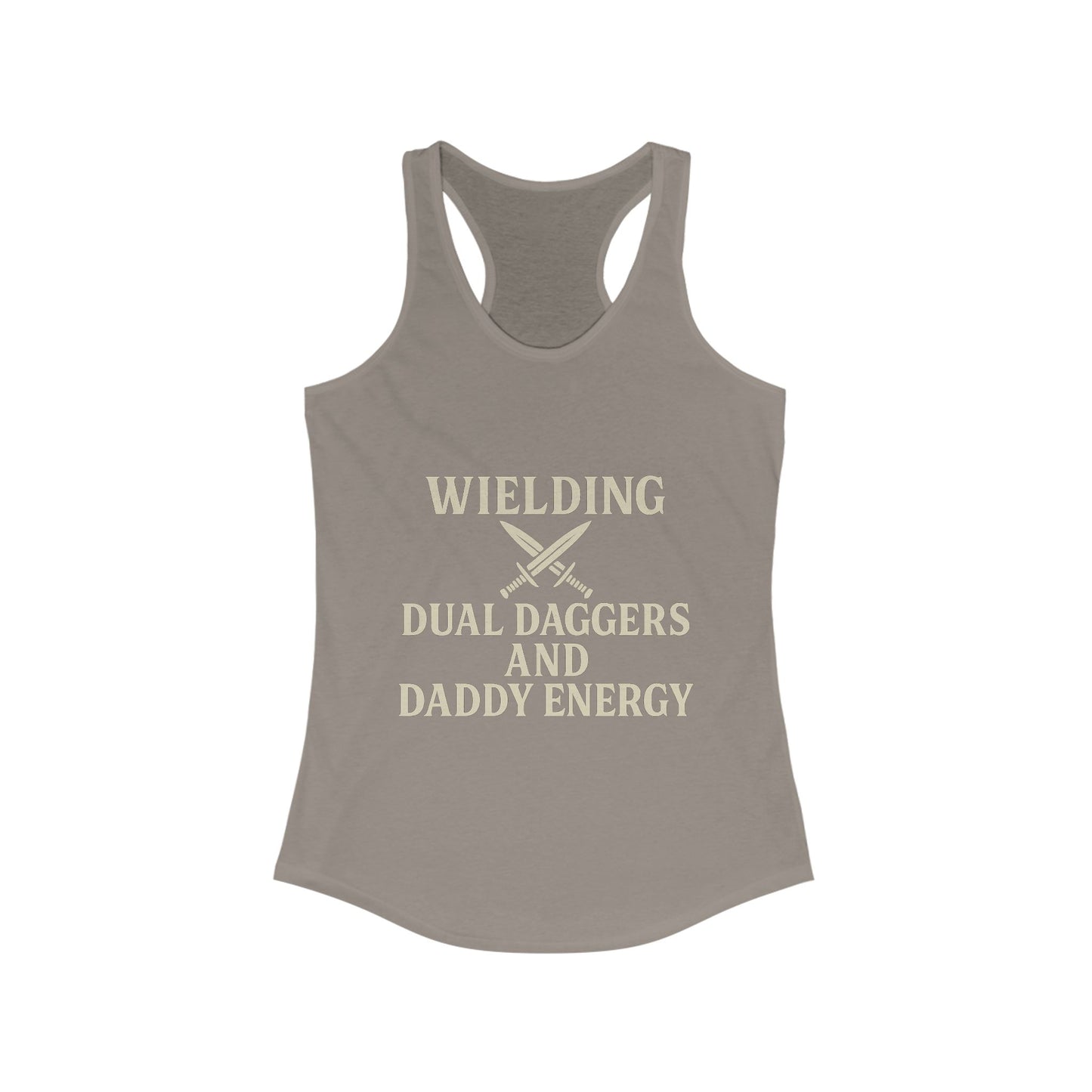 Wielding Dual Daggers and Daddy Energy – Rogue Vibes Racerback tank