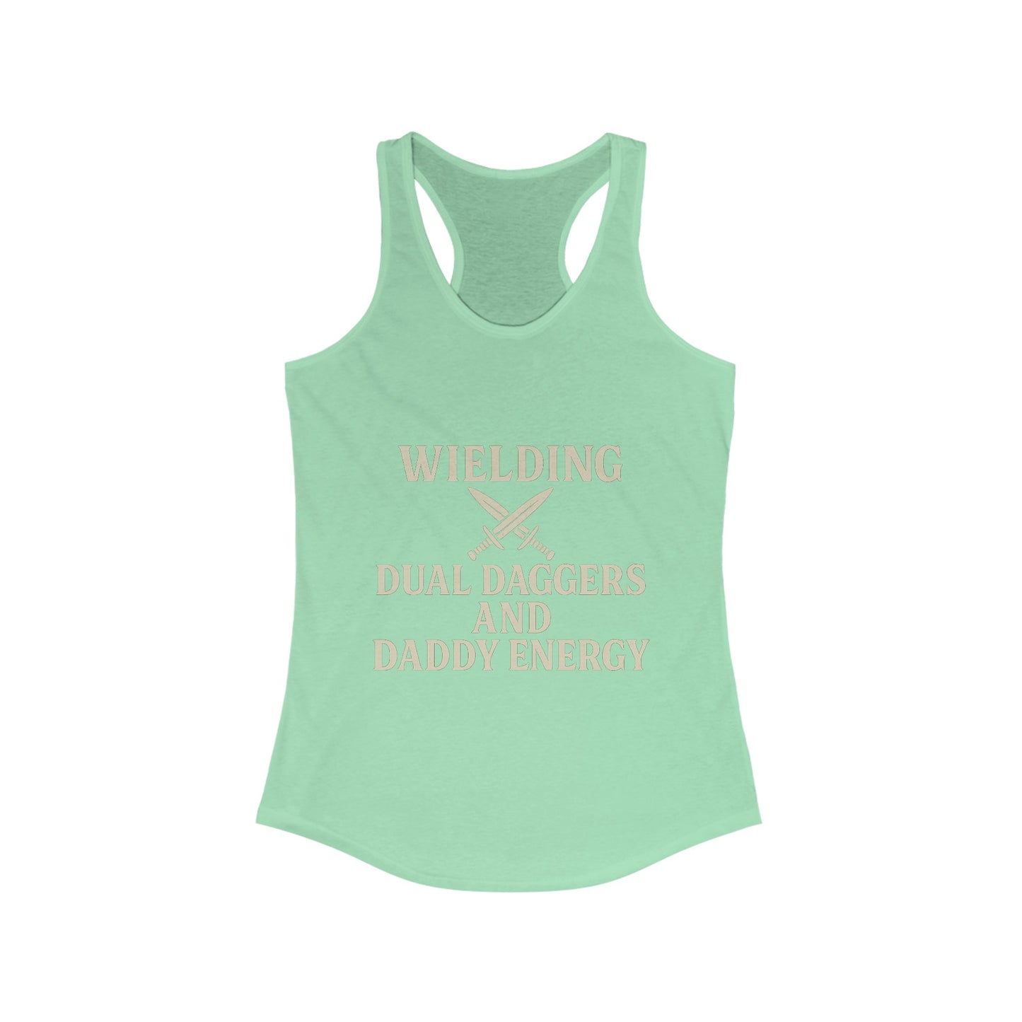 Wielding Dual Daggers and Daddy Energy – Rogue Vibes Racerback tank