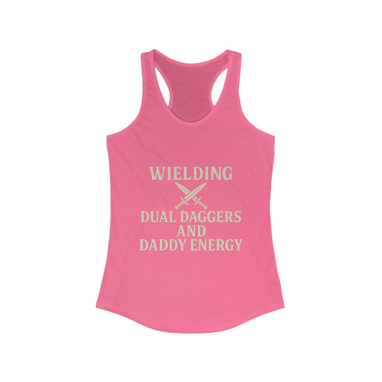Wielding Dual Daggers and Daddy Energy – Rogue Vibes Racerback tank