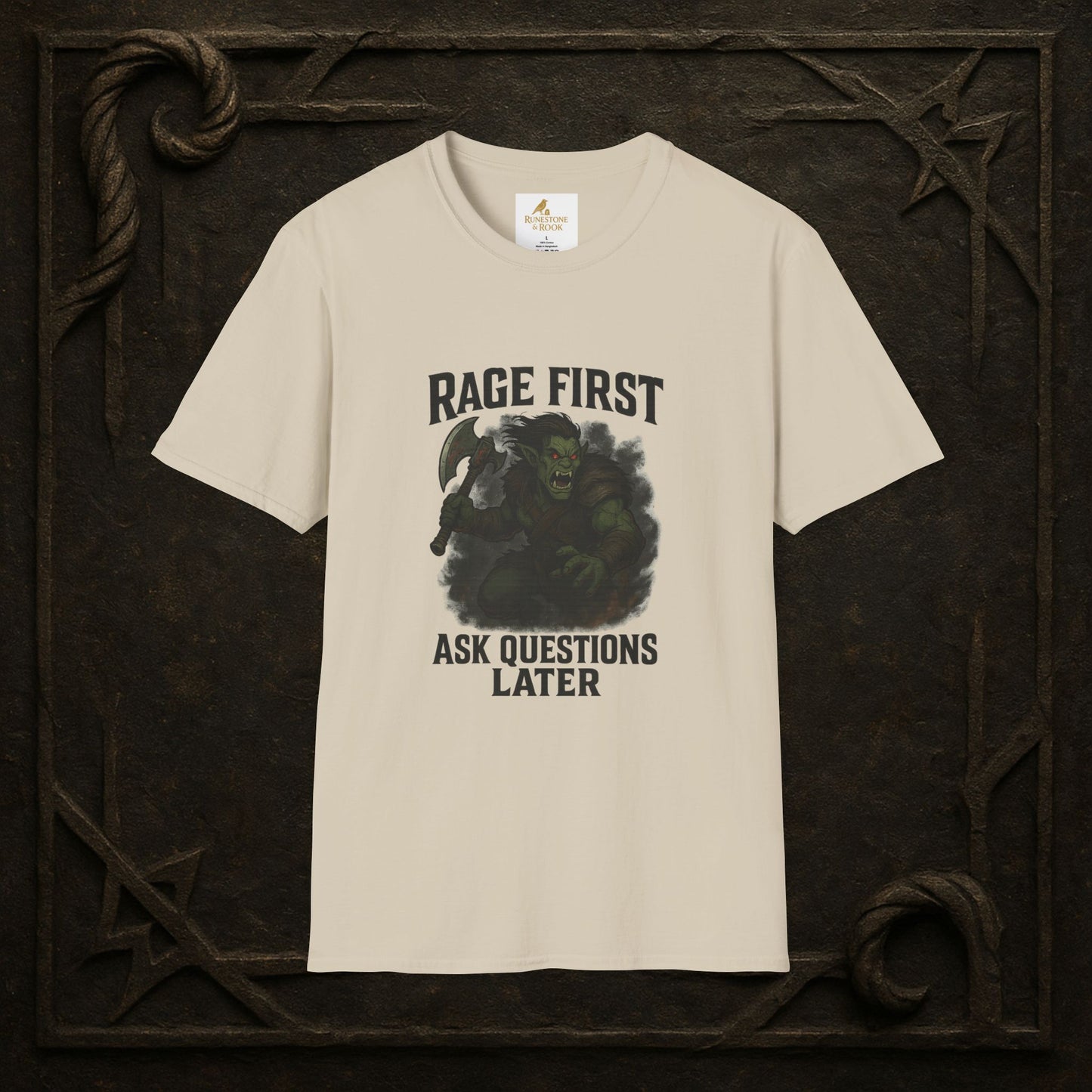 Rage First, Ask Questions Later – Half-Orc Barbarian T-Shirt