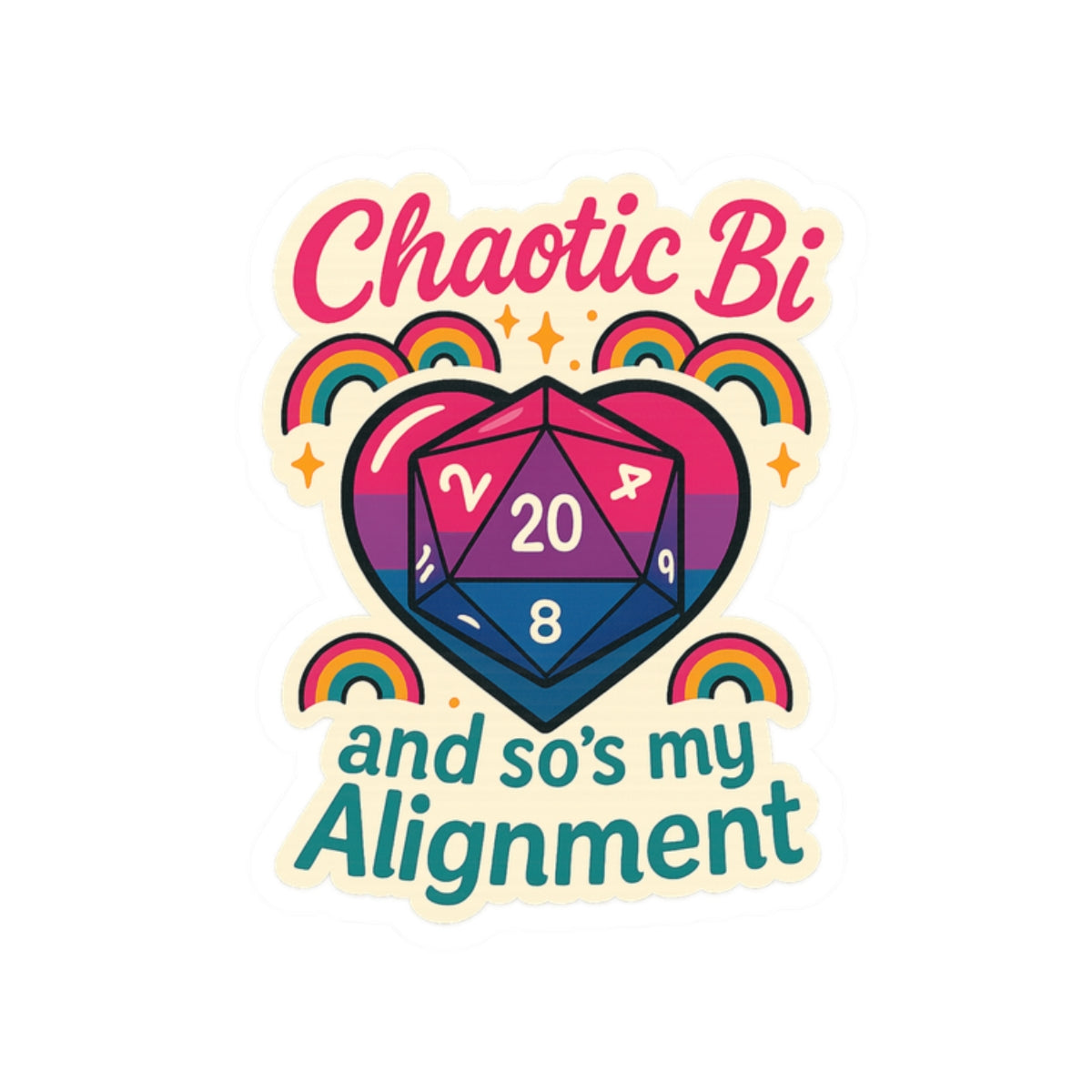 Chaotic Bi, and So’s My Alignment – D20 Pride Die Cut Sticker