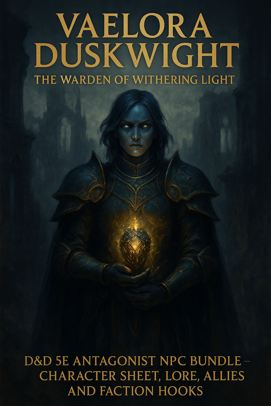 Vaelora Duskwight, The Warden of Withering Light – D&D 5e Antagonist NPC Bundle